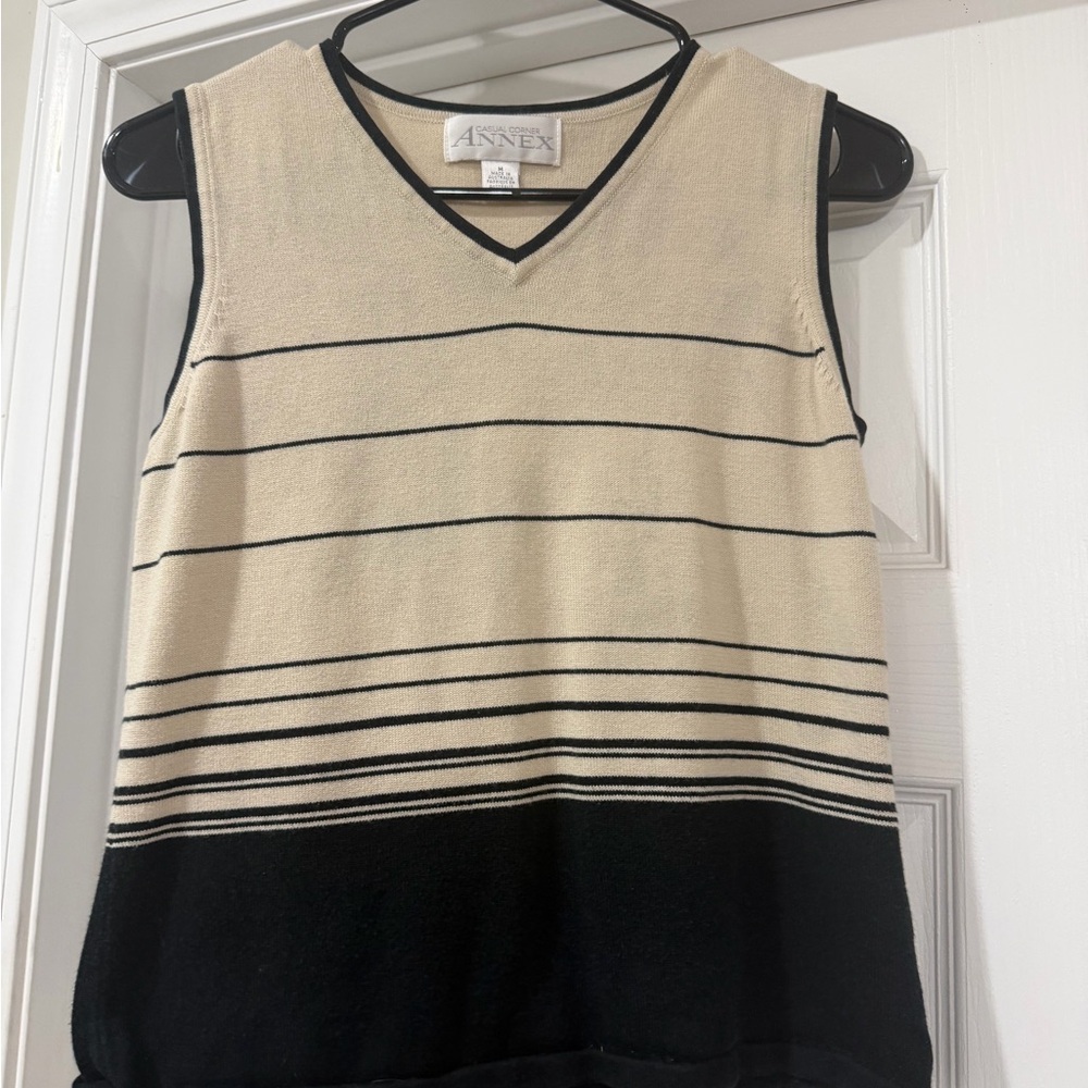 Annex Women's Striped Black and Cream Tank Top